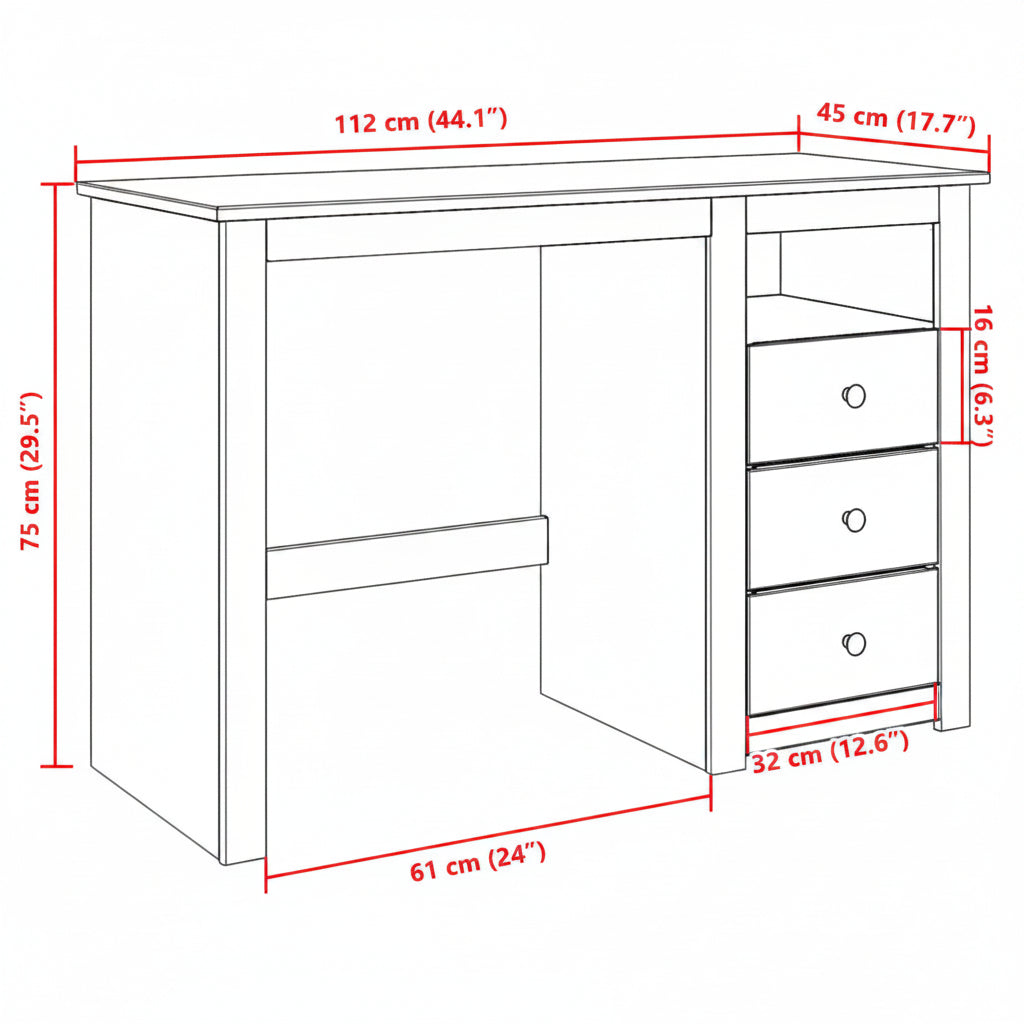 Schreibtisch Panama 112X45X75 Cm Massivholz Kiefer Altholz