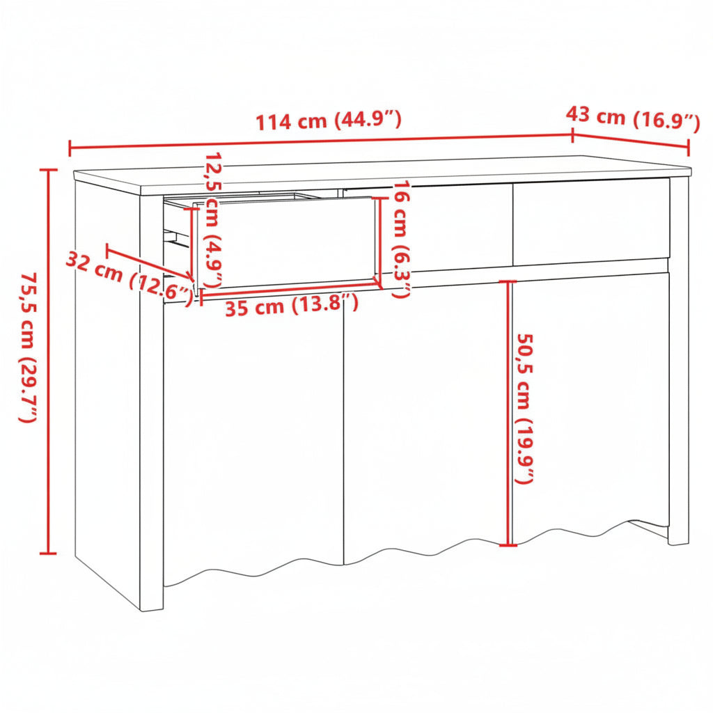Sideboard Drammen 114 X 43 X 75,5 Cm Massivholz Kiefer