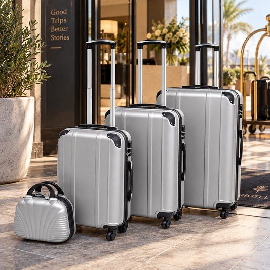 4-teiliges Hartschalen-Trolley-Set aus ABS mit Beautycase