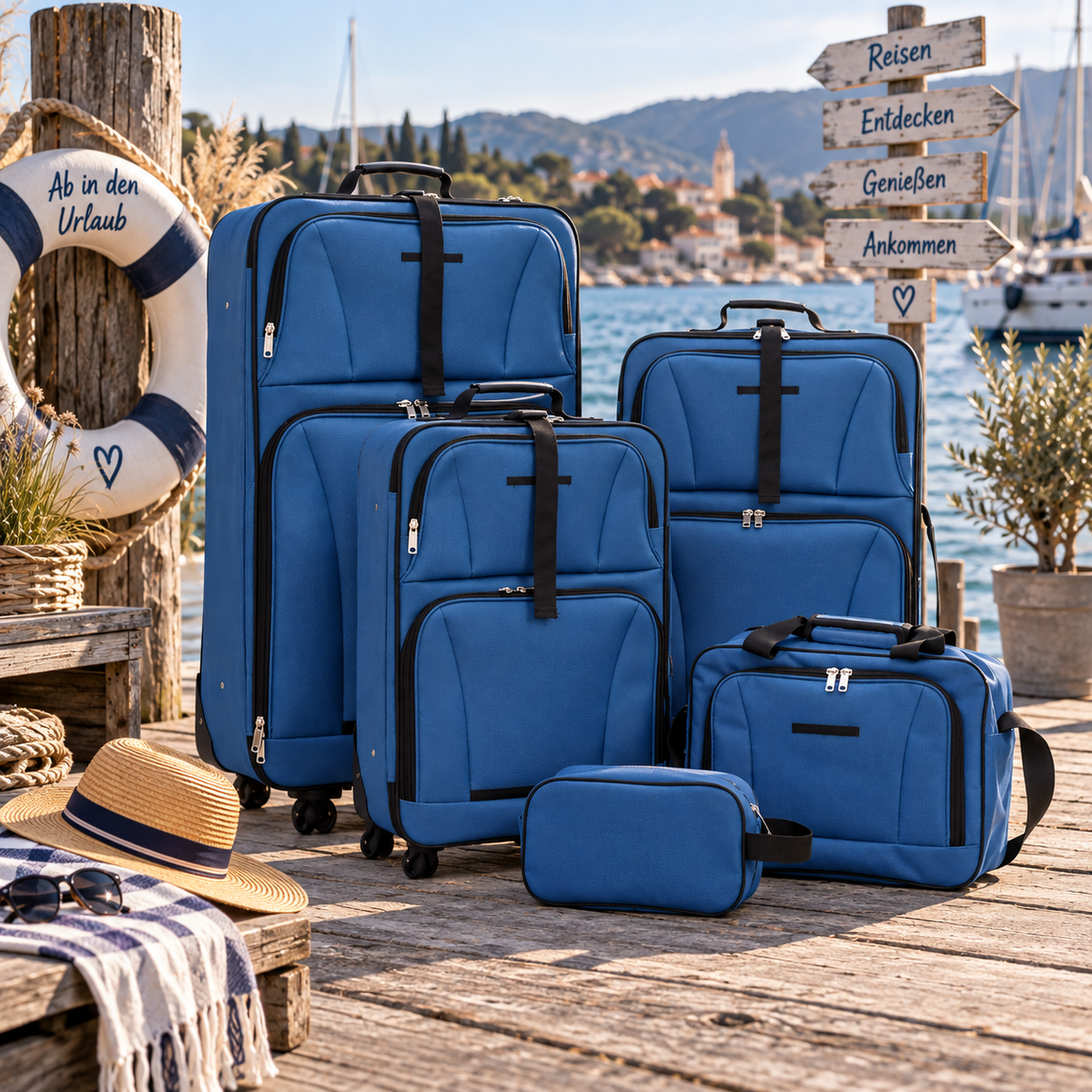 5-tlg. Reiseset mit Rollkoffern, Reisetasche und Kulturtasche