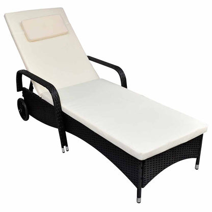 Sonnenliege mit Polster & Rollen Poly Rattan Braun
