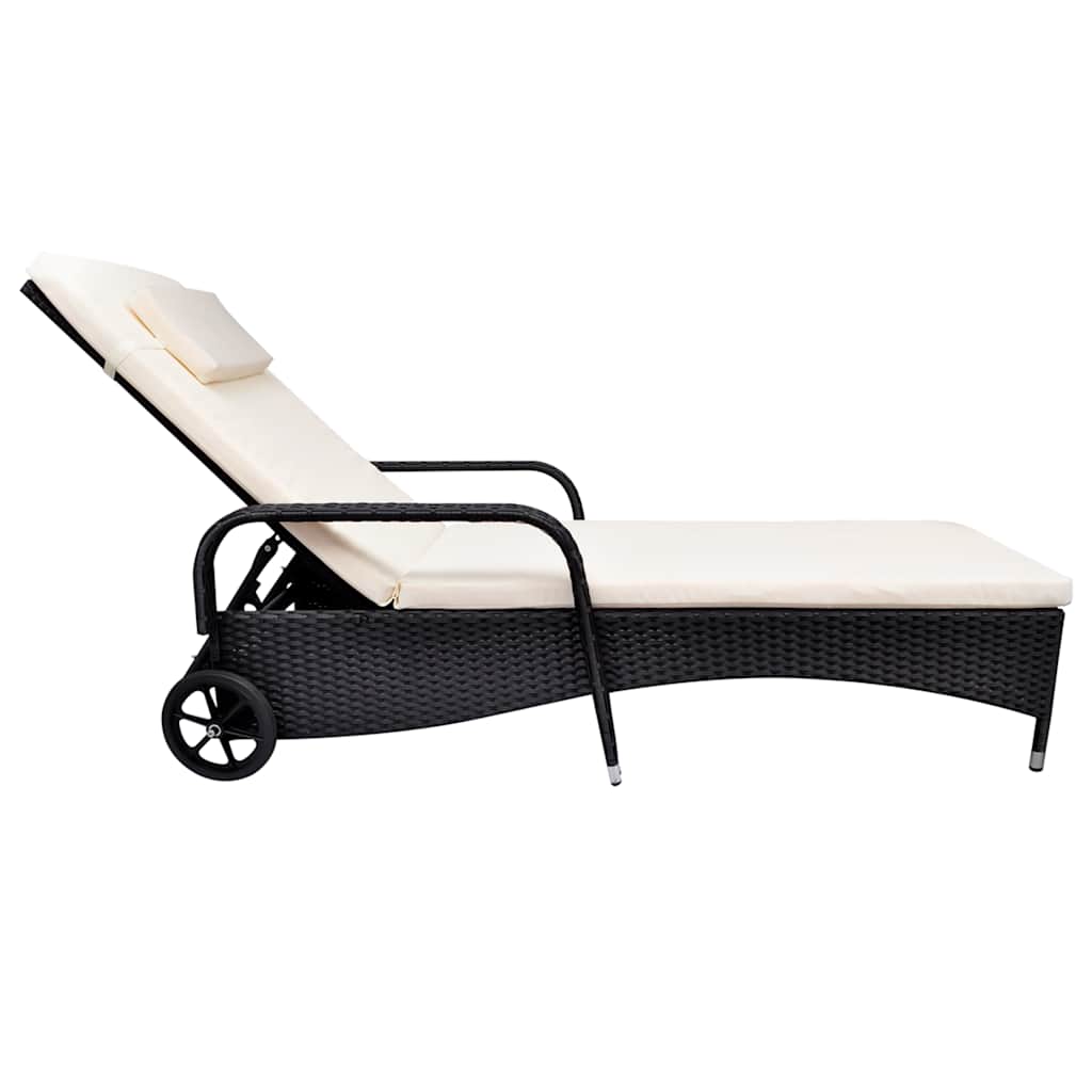 Sonnenliege mit Polster & Rollen Poly Rattan Braun