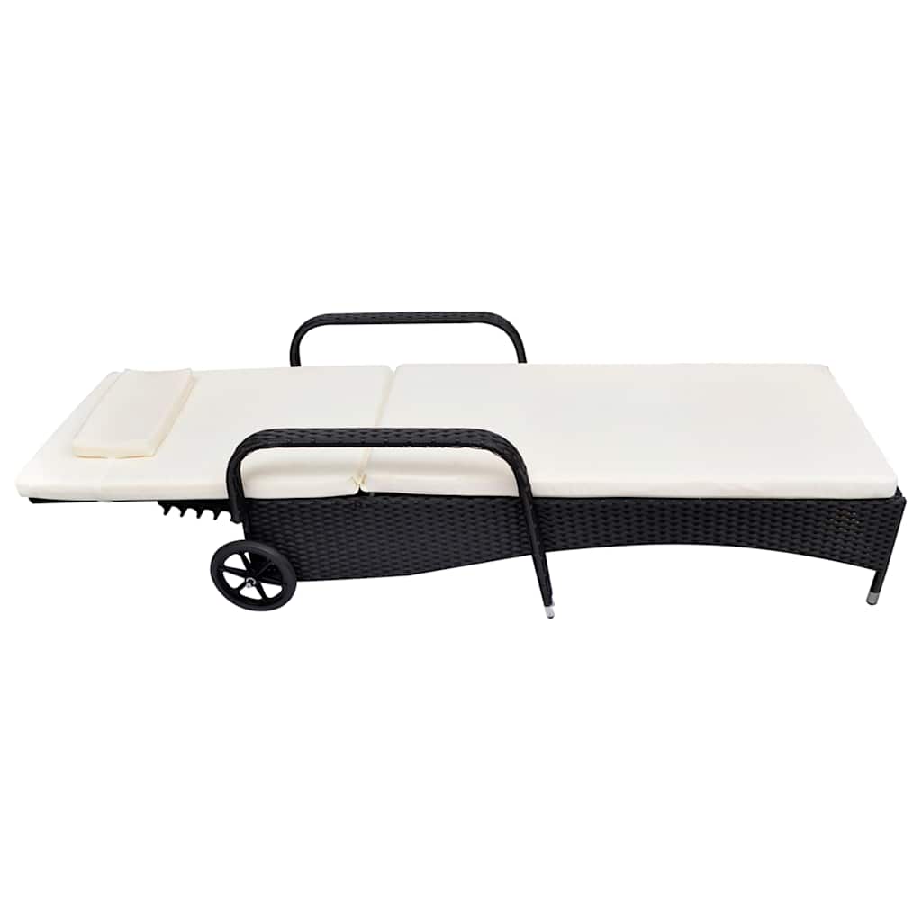 Sonnenliege mit Polster & Rollen Poly Rattan Braun