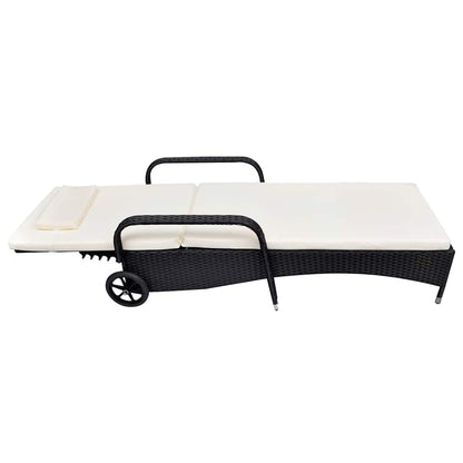 Sonnenliege mit Polster & Rollen Poly Rattan Braun