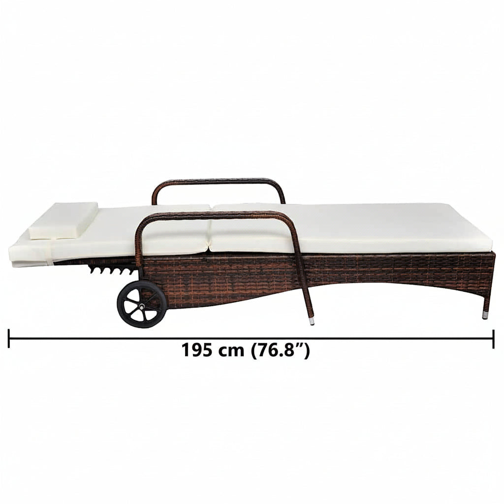 Sonnenliege mit Polster & Rollen Poly Rattan Braun