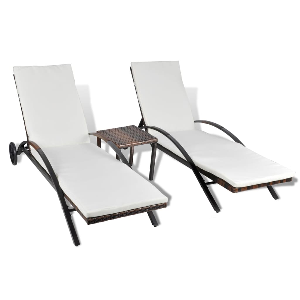 Sonnenliegen mit Tisch Poly Rattan Schwarz