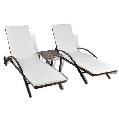 Sonnenliegen mit Tisch Poly Rattan Schwarz