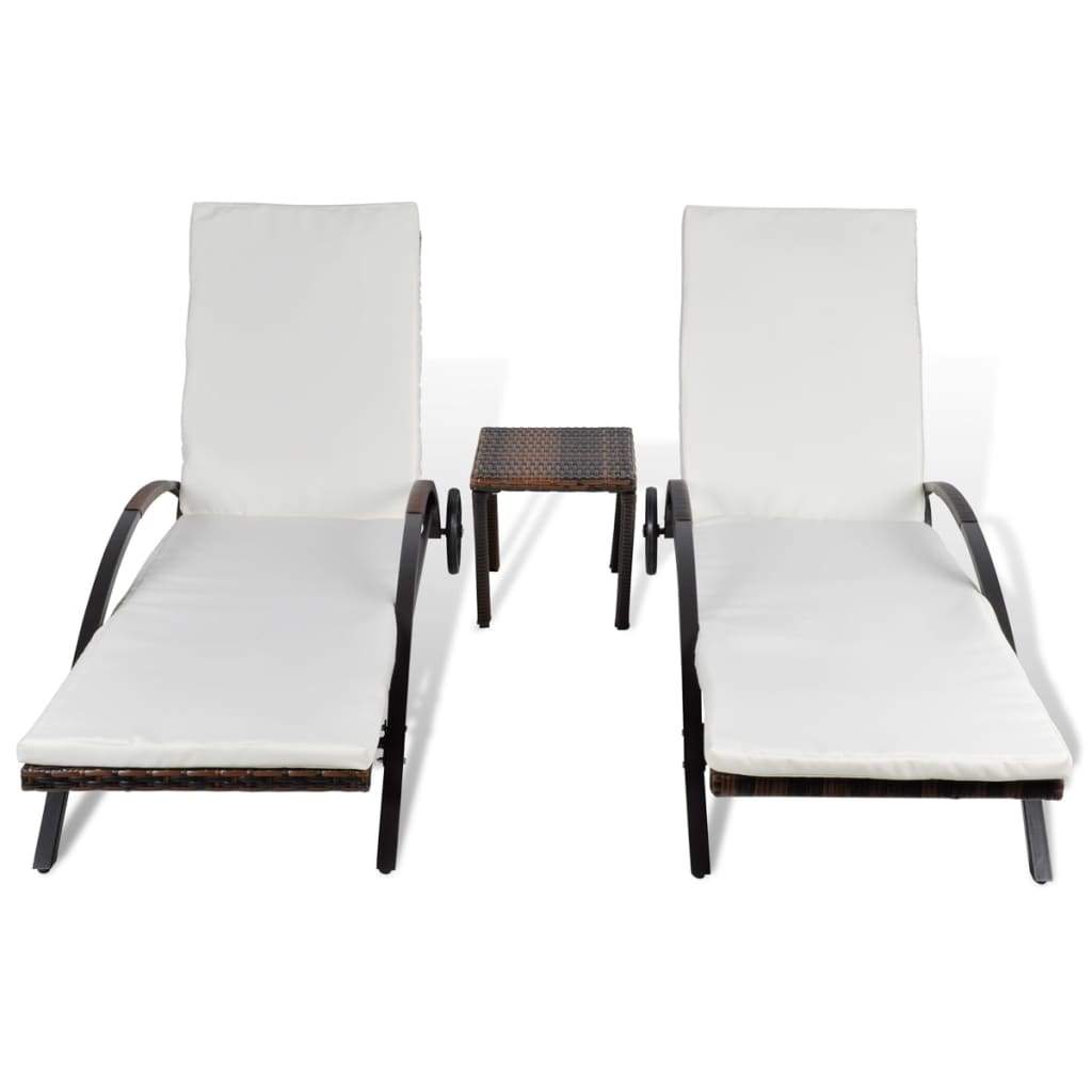 Sonnenliegen mit Tisch Poly Rattan Schwarz