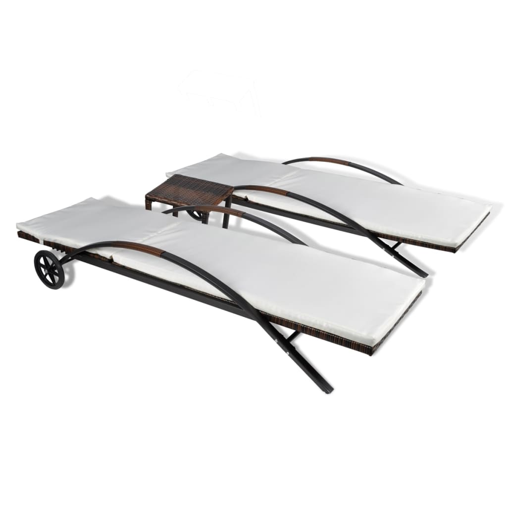 Sonnenliegen mit Tisch Poly Rattan Schwarz