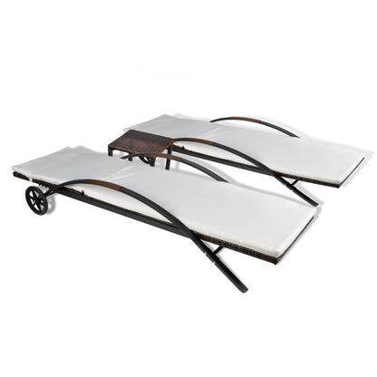 Sonnenliegen mit Tisch Poly Rattan Schwarz