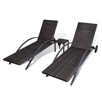 Sonnenliegen mit Tisch Poly Rattan Schwarz