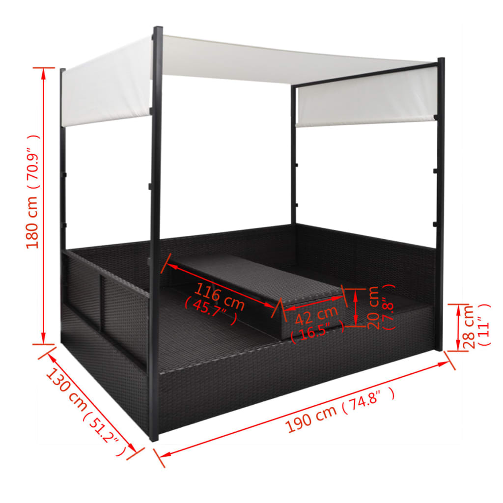Gartenbett Mit Baldachin 190×130 Cm Poly Rattan