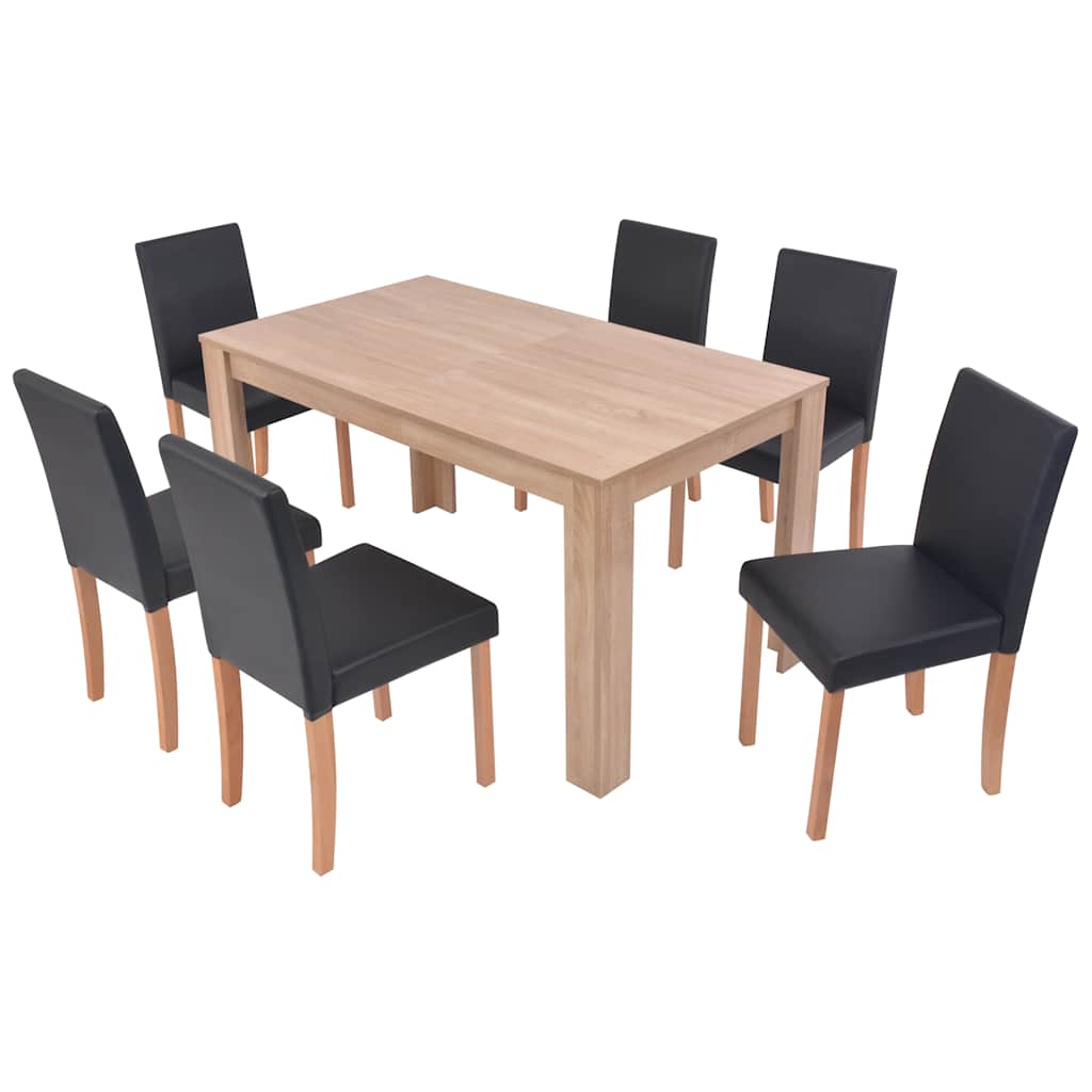 Esszimmertisch und Stühle 7-tlg. Kunstleder Eiche Cremeweiß