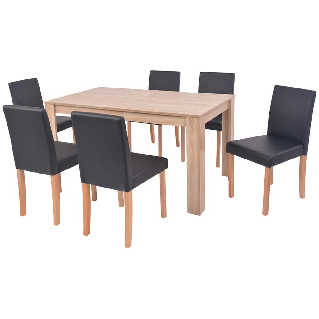 Esszimmertisch und Stühle 7-tlg. Kunstleder Eiche Cremeweiß