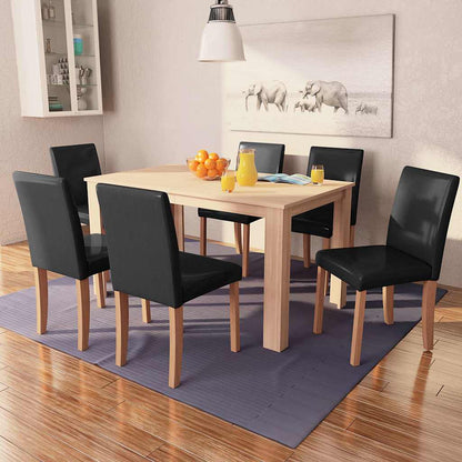 Esszimmertisch und Stühle 7-tlg. Kunstleder Eiche Cremeweiß