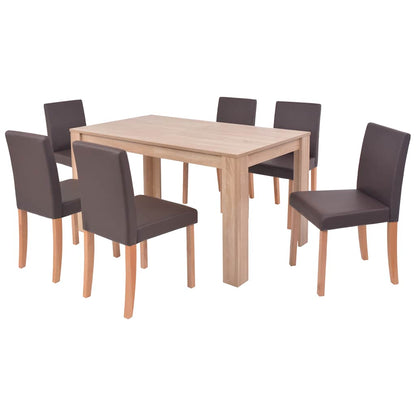 Esszimmertisch und Stühle 7-tlg. Kunstleder Eiche Cremeweiß