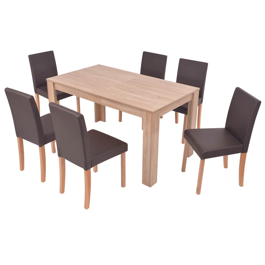 Esszimmertisch und Stühle 7-tlg. Kunstleder Eiche Cremeweiß