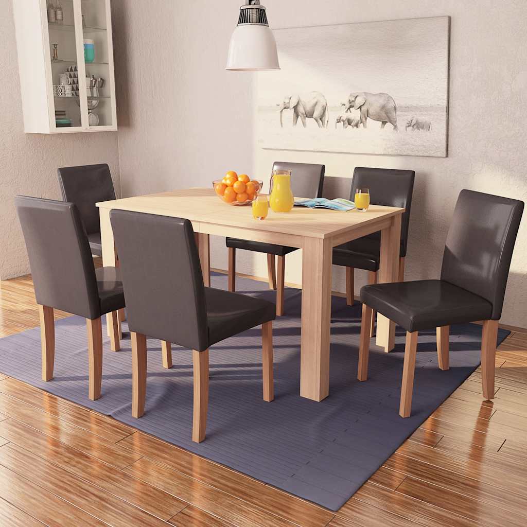 Esszimmertisch und Stühle 7-tlg. Kunstleder Eiche Cremeweiß