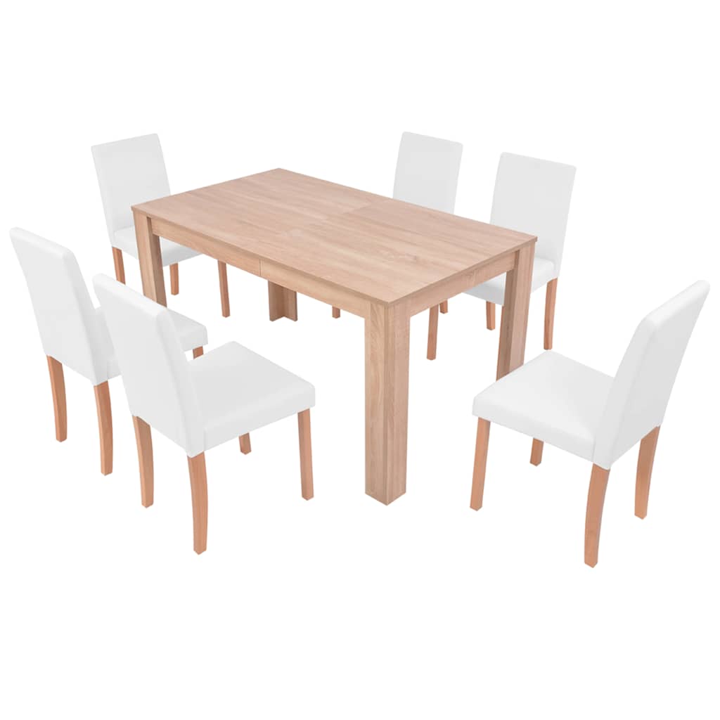 Esszimmertisch und Stühle 7-tlg. Kunstleder Eiche Cremeweiß