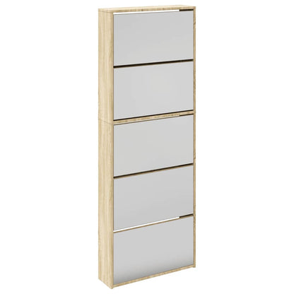 Schuhschrank mit 5 Fächern Spiegel Eiche 63x17x169,5 cm
