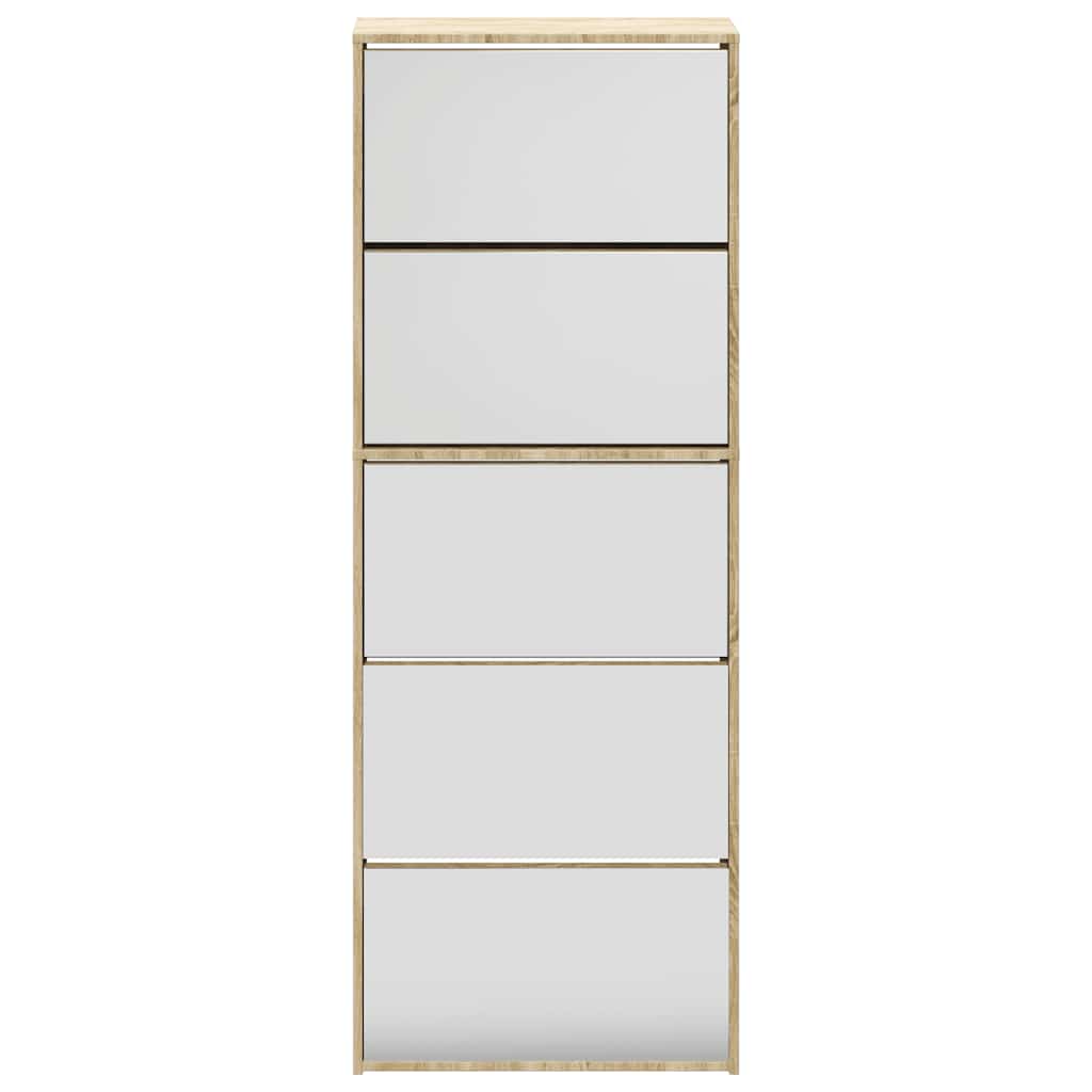 Schuhschrank mit 5 Fächern Spiegel Eiche 63x17x169,5 cm