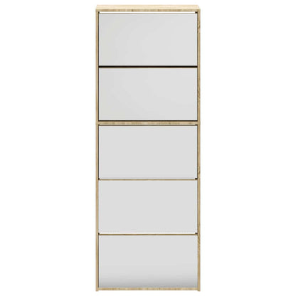 Schuhschrank mit 5 Fächern Spiegel Eiche 63x17x169,5 cm