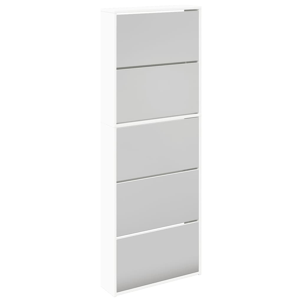 Schuhschrank mit 5 Fächern Spiegel Eiche 63x17x169,5 cm