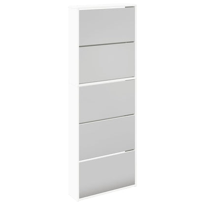 Schuhschrank mit 5 Fächern Spiegel Eiche 63x17x169,5 cm