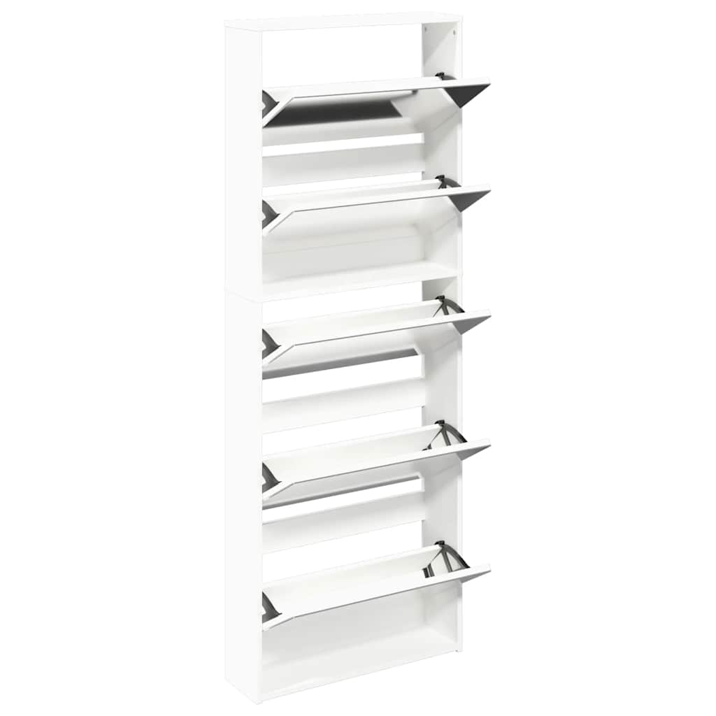Schuhschrank mit 5 Fächern Spiegel Eiche 63x17x169,5 cm