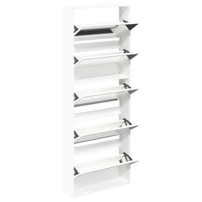 Schuhschrank mit 5 Fächern Spiegel Eiche 63x17x169,5 cm