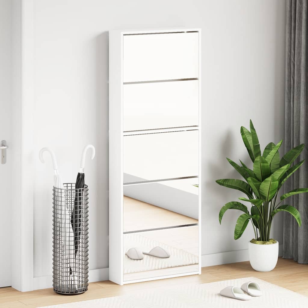 Schuhschrank mit 5 Fächern Spiegel Eiche 63x17x169,5 cm