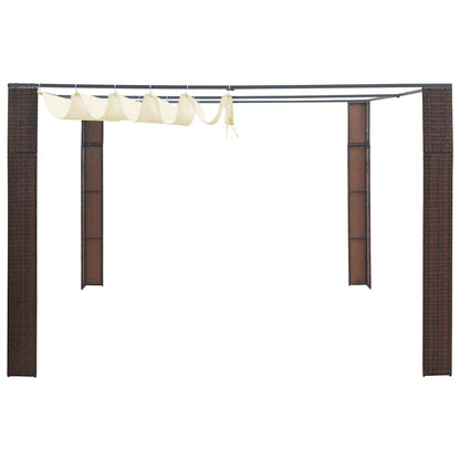 Pavillon mit Dach Poly Rattan 300x300x220 cm Braun und Creme