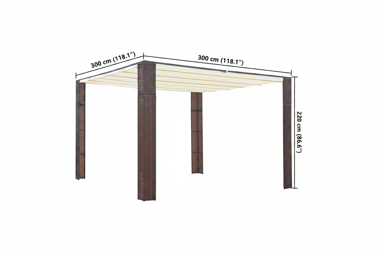 Pavillon mit Dach Poly Rattan 300x300x220 cm Braun und Creme
