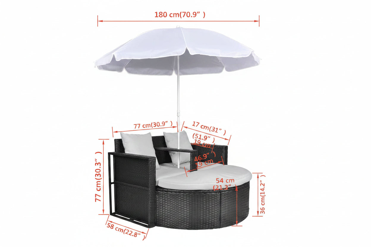 Gartenbett Mit Sonnenschirm Braun Poly Rattan