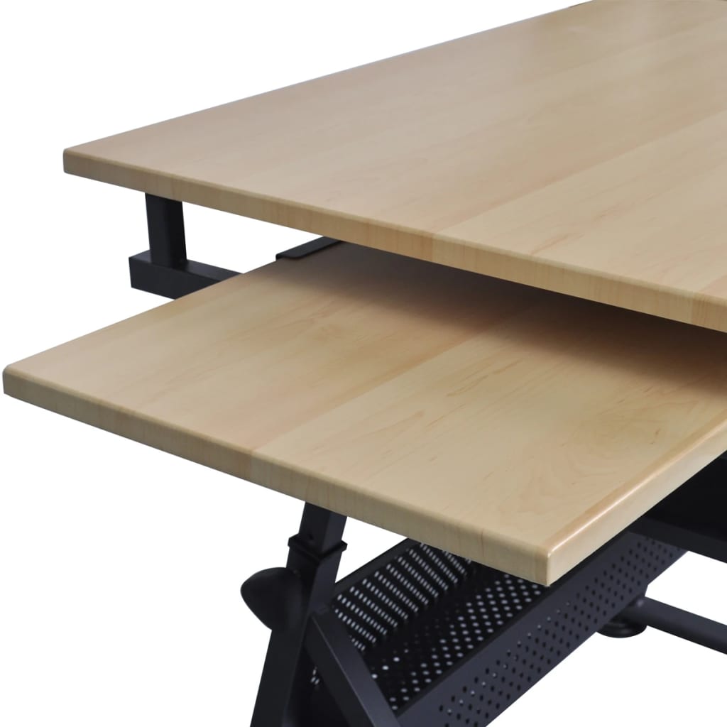 Zeichentisch Mit Neigbarer Tischplatte 2 Schubladen Und Hocker Natur