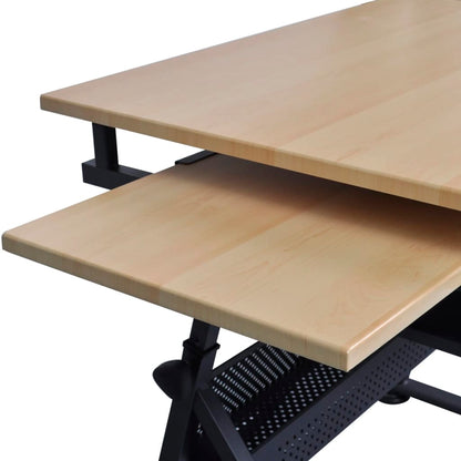 Zeichentisch Mit Neigbarer Tischplatte 2 Schubladen Und Hocker Natur