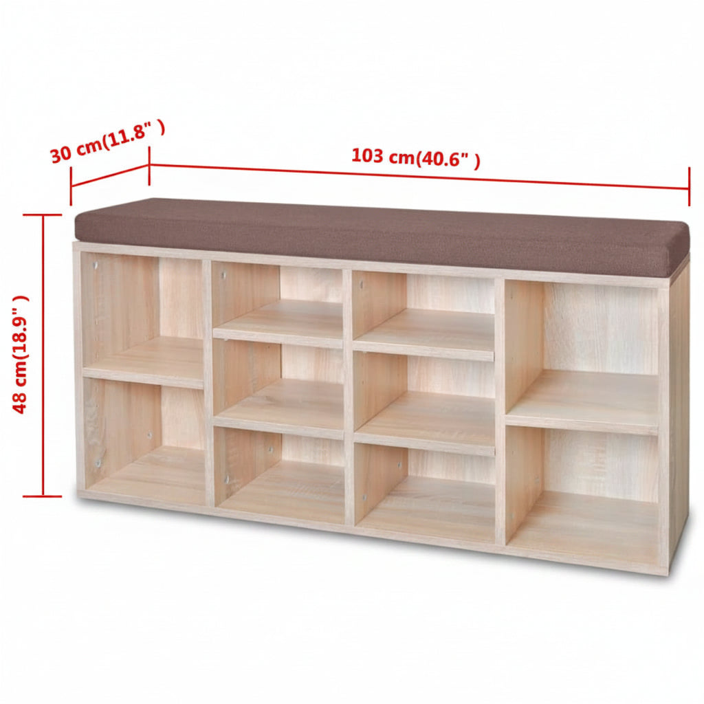 Schuhschrank Schuhbank Sitzbank 10 Fächer Eichefarbe