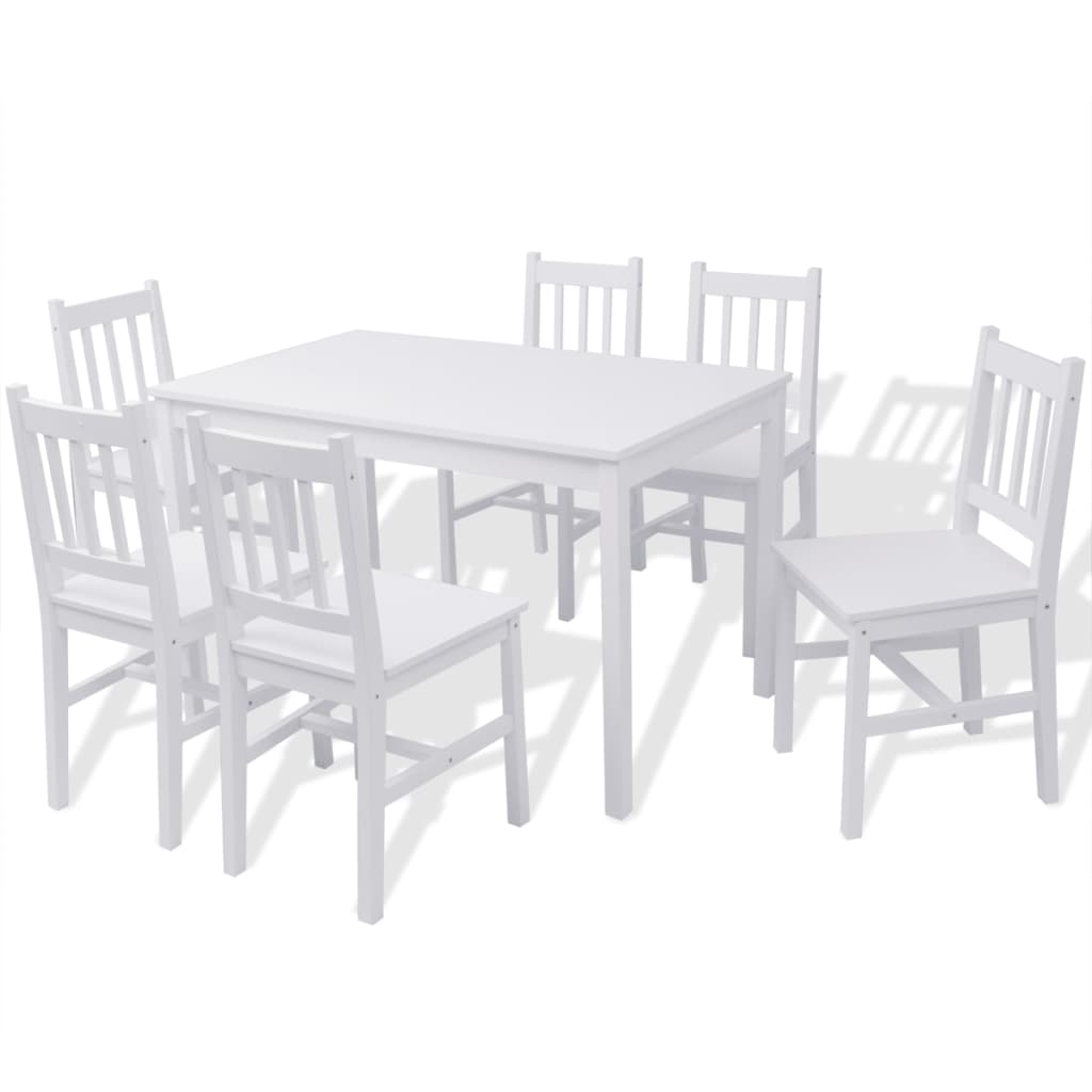 Siebenteiliges Esstisch-Set Pinienholz