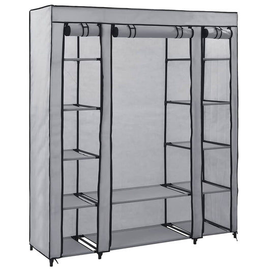 Stoffschrank mit Fächern Kleiderstangen Grau 150x45x176cm