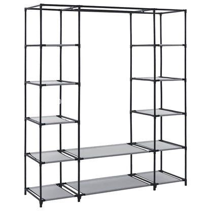 Stoffschrank mit Fächern Kleiderstangen Grau 150x45x176cm