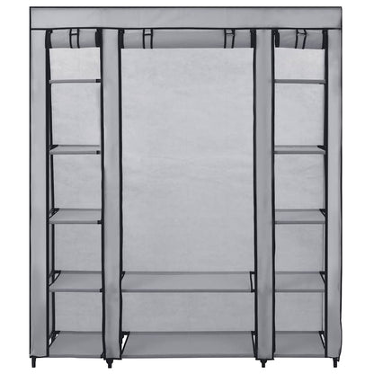 Stoffschrank mit Fächern Kleiderstangen Grau 150x45x176cm
