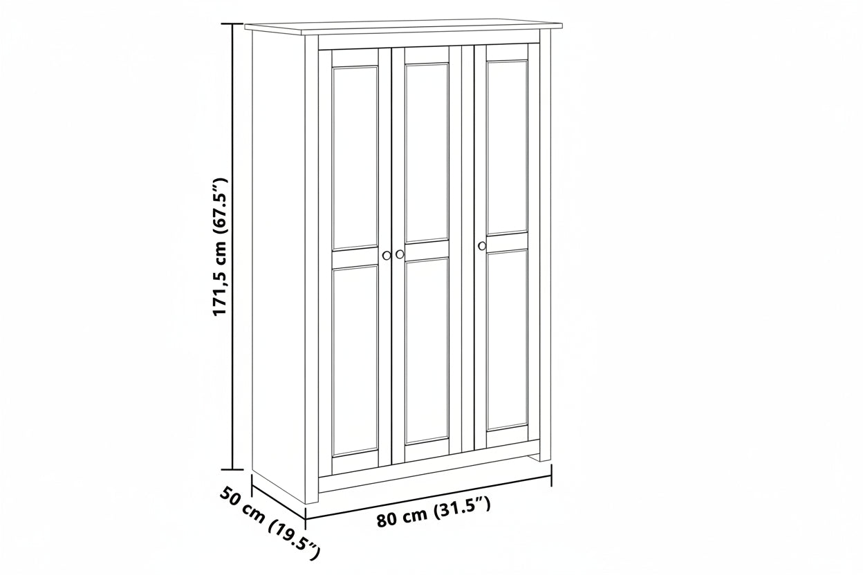 Kleiderschrank 3-Türig Weiß 118×50×171,5 cm Kiefer Panama Serie