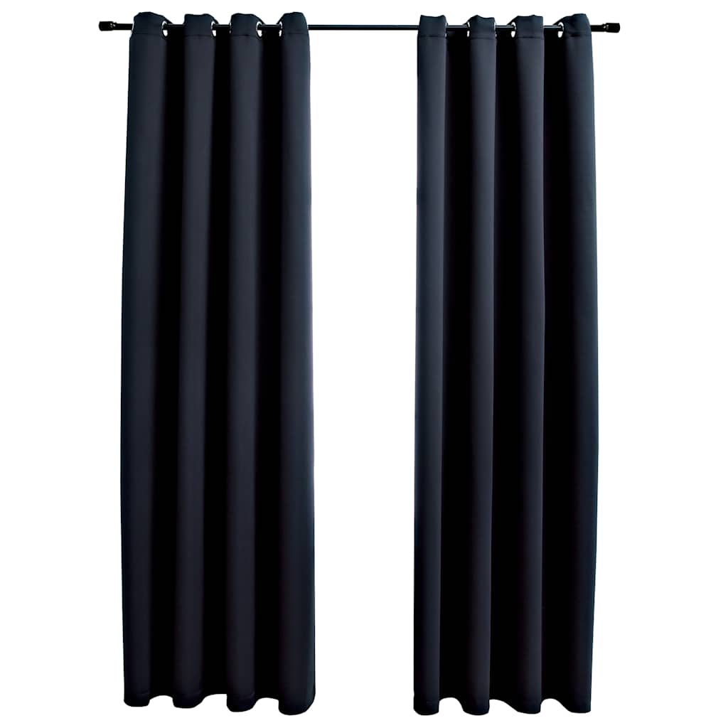 Verdunkelungsvorhänge mit Metallösen 2 Stk. Schwarz 140x175 cm