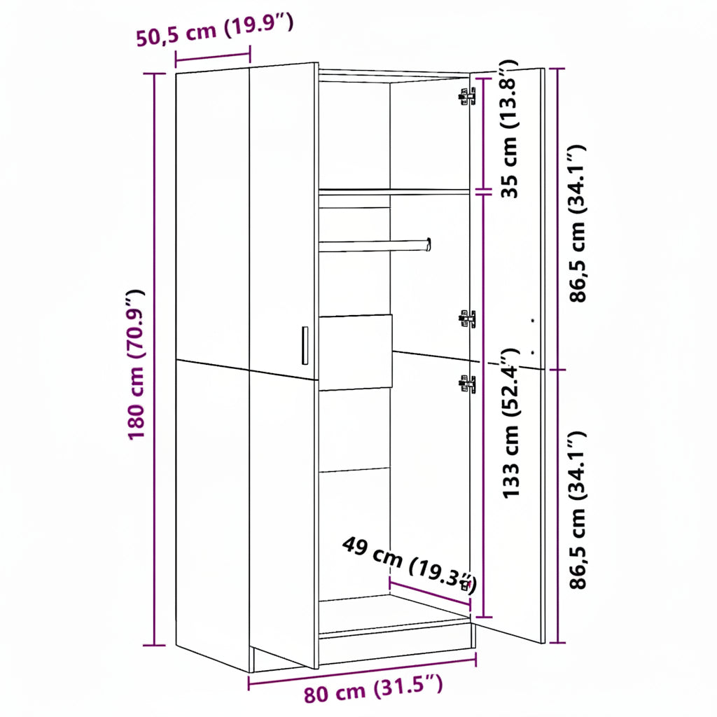Kleiderschrank Betongrau 80x52x180 cm Holzwerkstoff