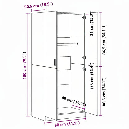 Kleiderschrank Betongrau 80x52x180 cm Holzwerkstoff