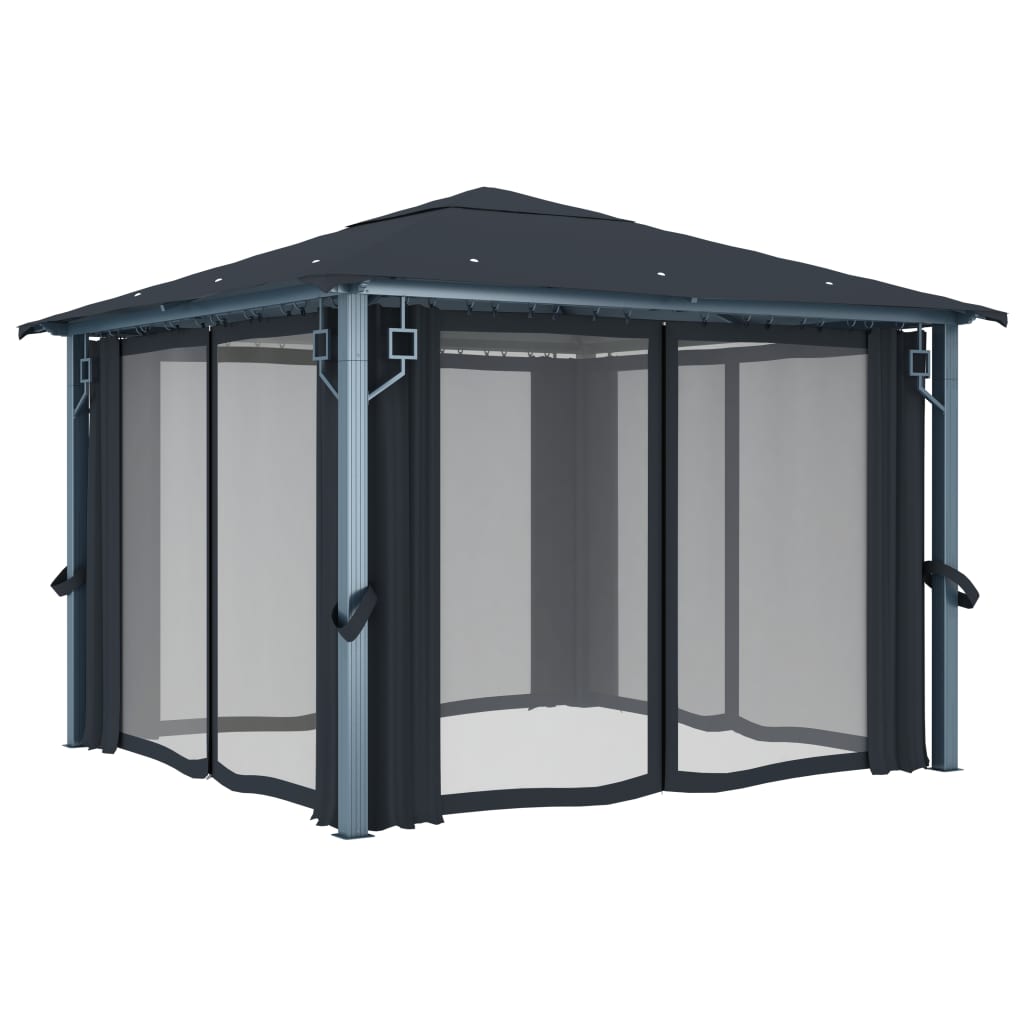 Pavillon mit Vorhängen 300 x 300 cm Creme Aluminium