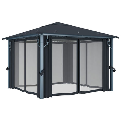 Pavillon mit Vorhängen 300 x 300 cm Creme Aluminium
