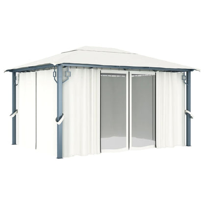 Pavillon mit Vorhängen 300 x 300 cm Creme Aluminium