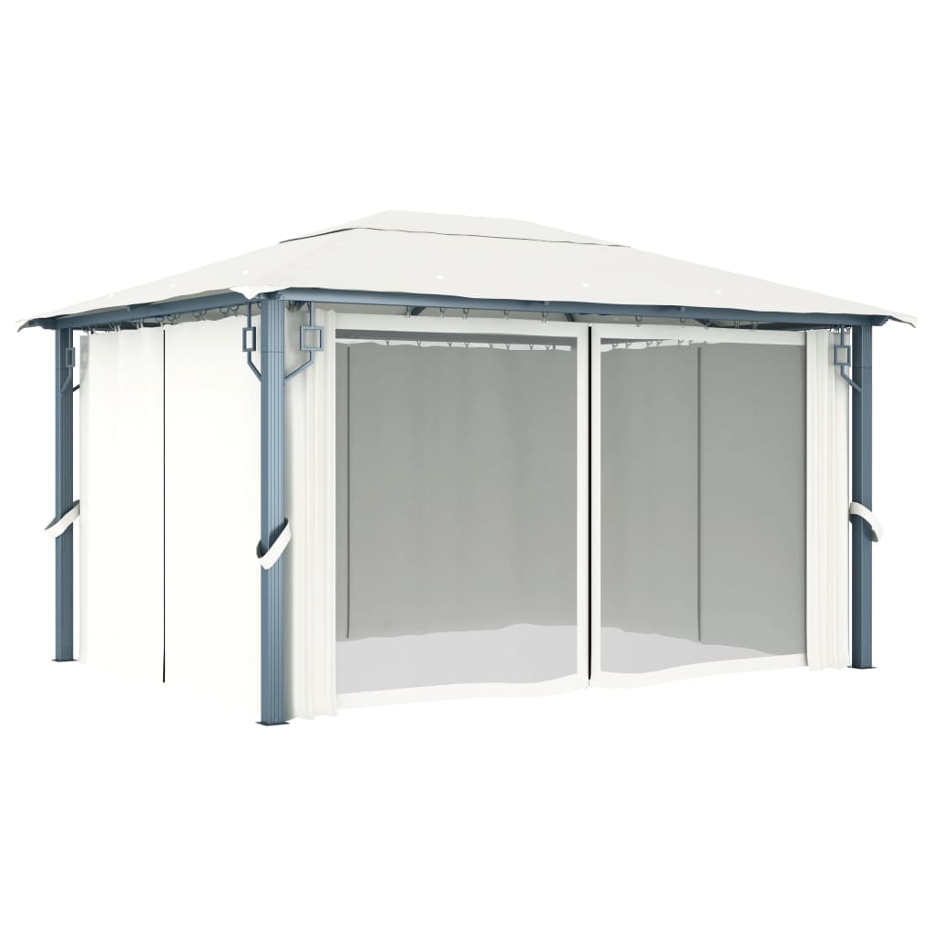 Pavillon mit Vorhängen 300 x 300 cm Creme Aluminium