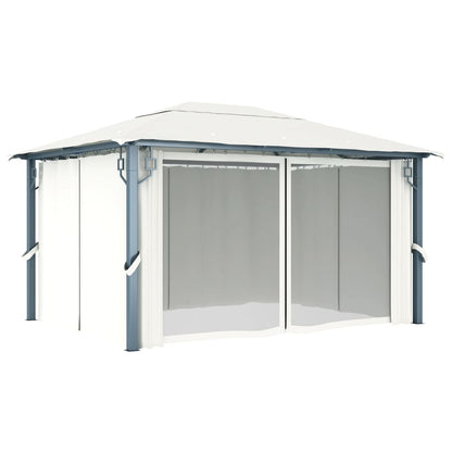 Pavillon mit Vorhängen 300 x 300 cm Creme Aluminium